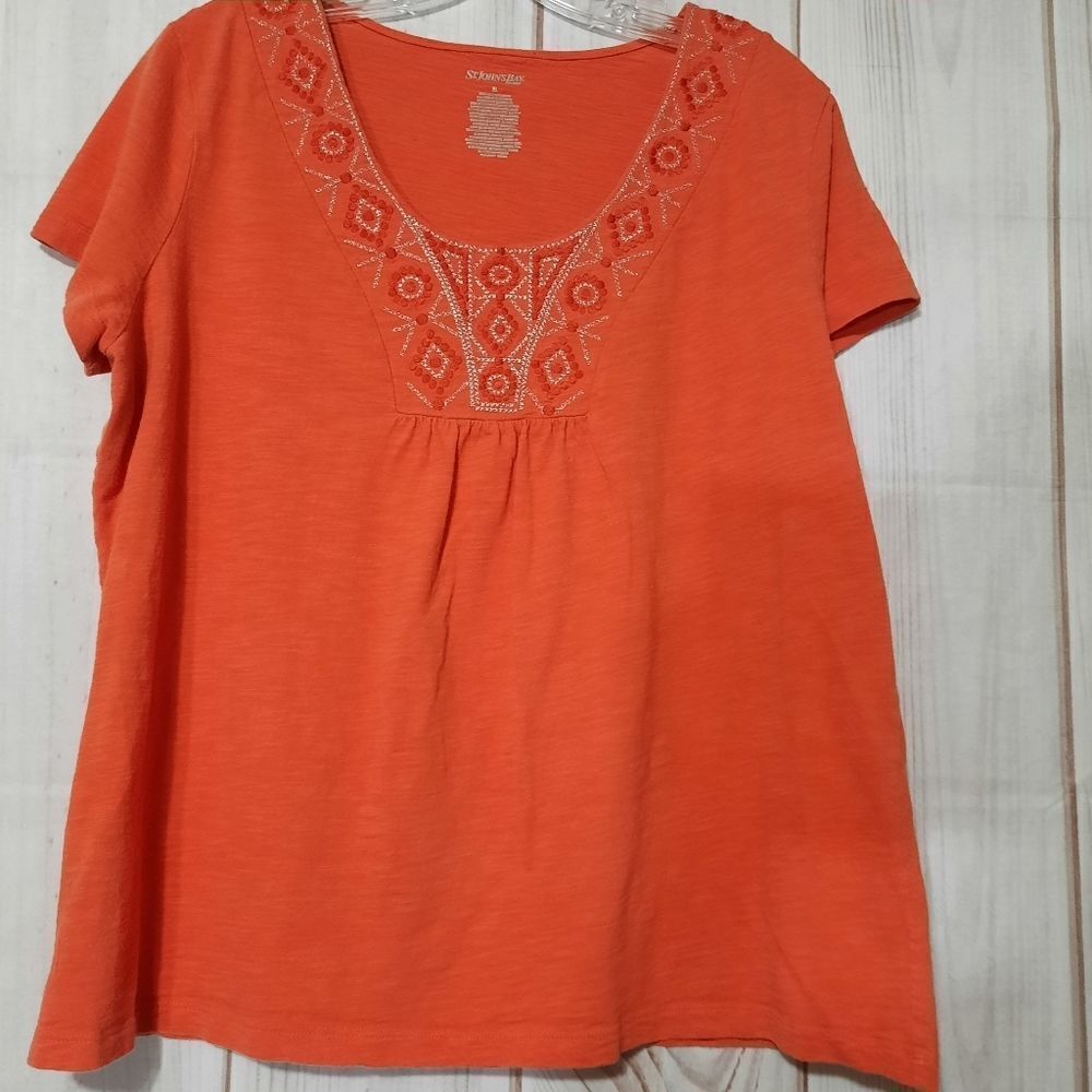 ST John's Bay Orange Bohemianโ Embroidered blouseโladies size XL extra large